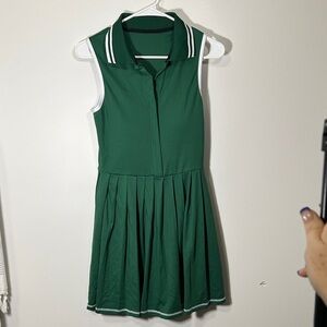 Chic Green Collared tennis Dress with White Trim, built in bra